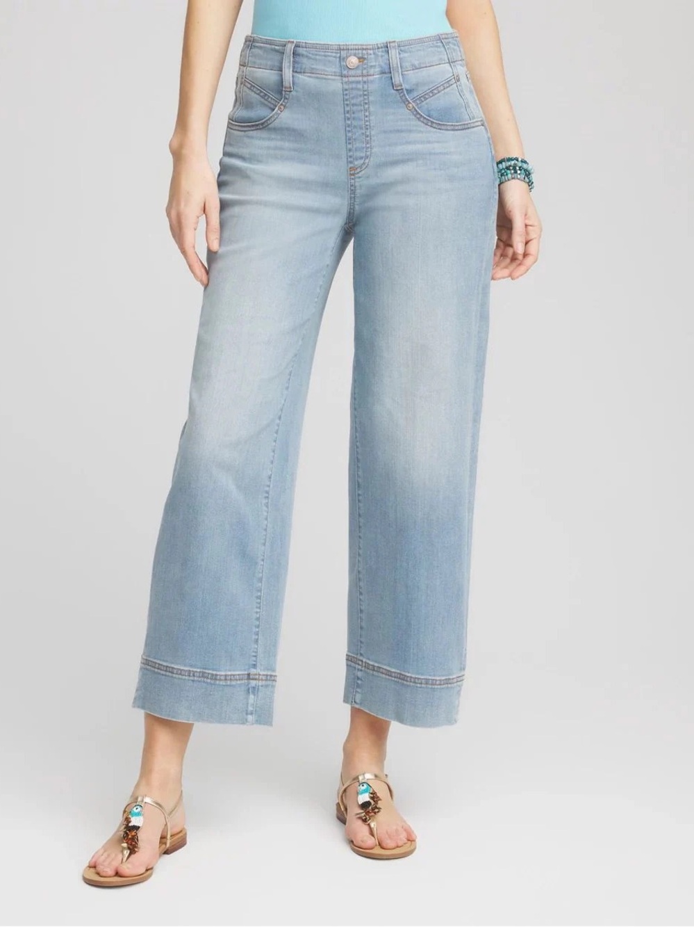 Chico's Pull-On Wide-Leg Cropped Jeans Blue Waist 1.5
